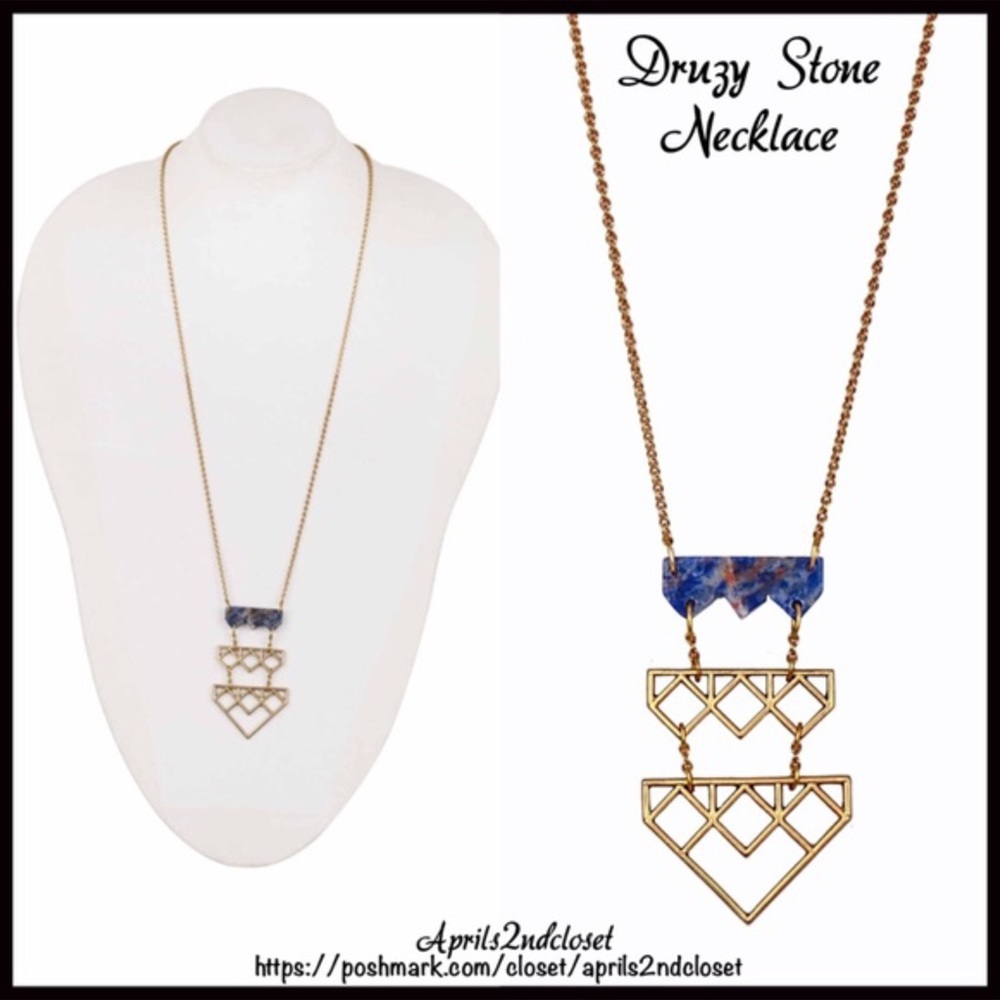 AGATE STONE GOLD PLATED LONG PENDANT NECKLACE A2C - Picture 4 of 8